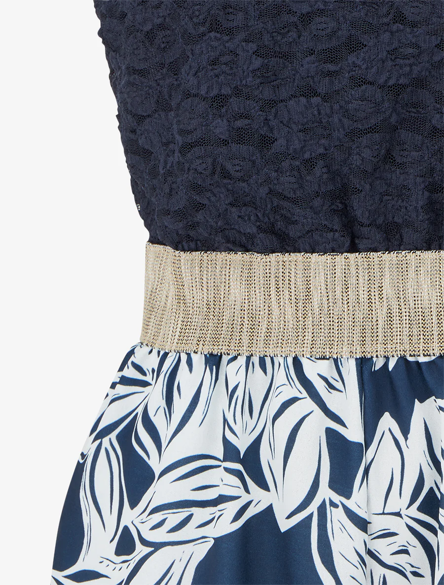 Combishort imprimé floral à buste en dentelle - Marine - Image 3