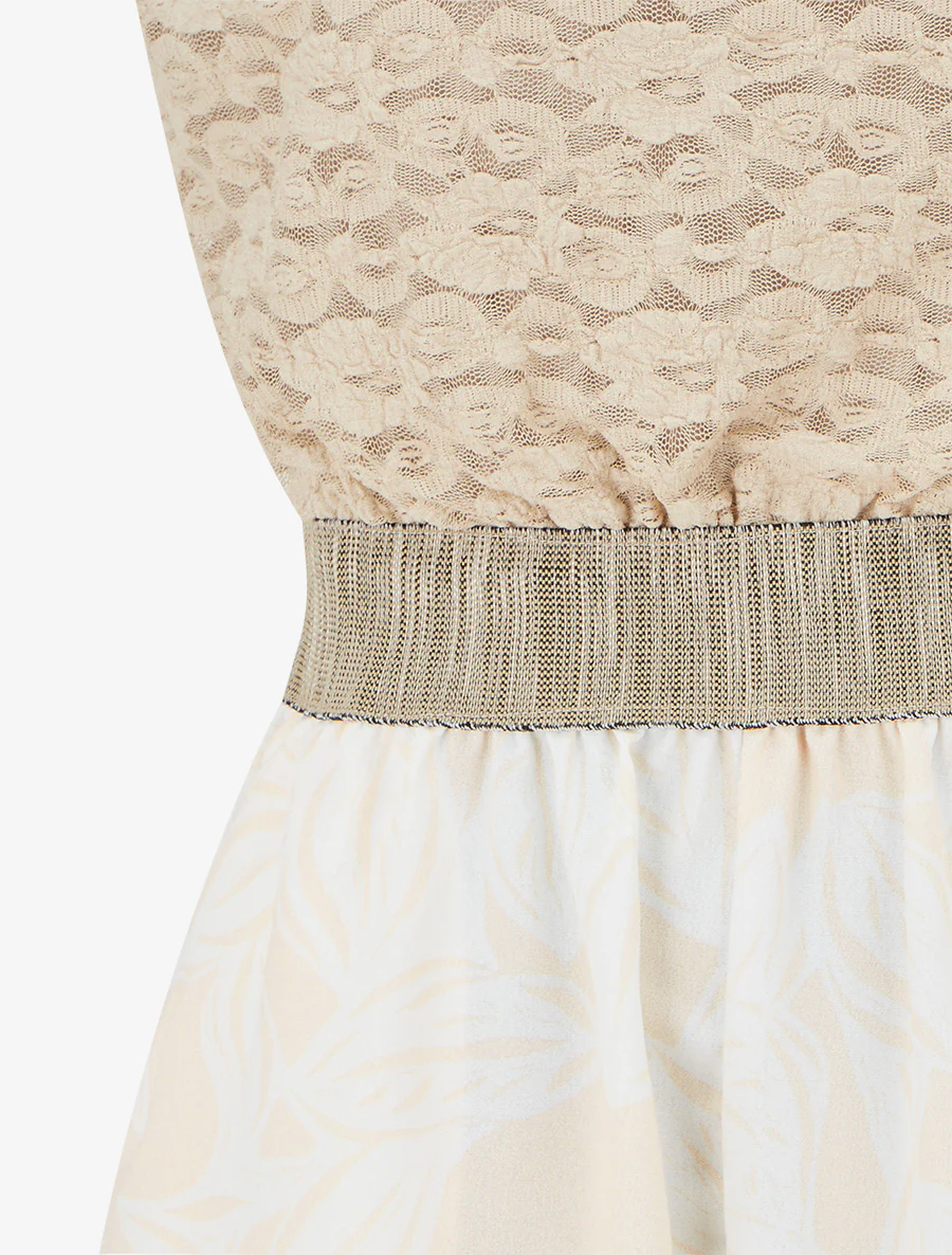 Combishort imprimé floral à buste en dentelle - Beige - Image 3