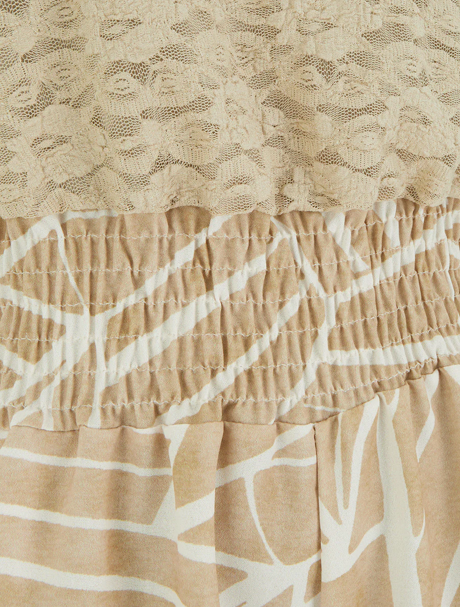Combishort imprimé graphique à bustier en dentelle - Beige - Image 3