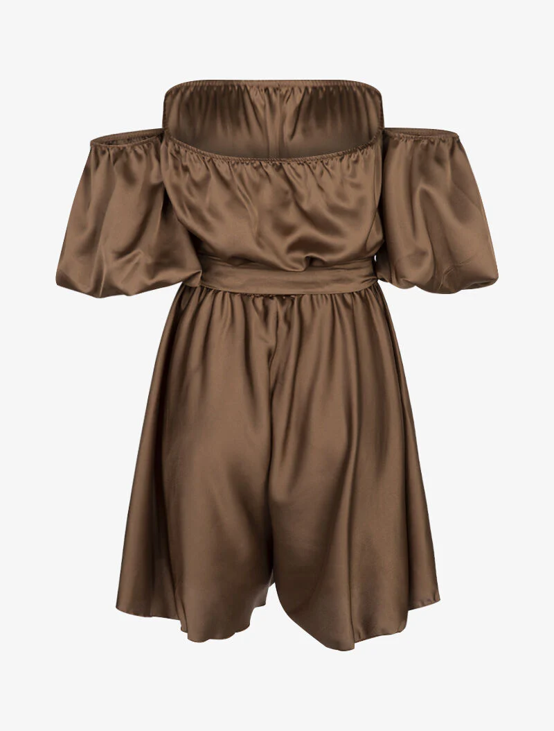 Combishort satiné à épaules dénudées - marron - Image 2