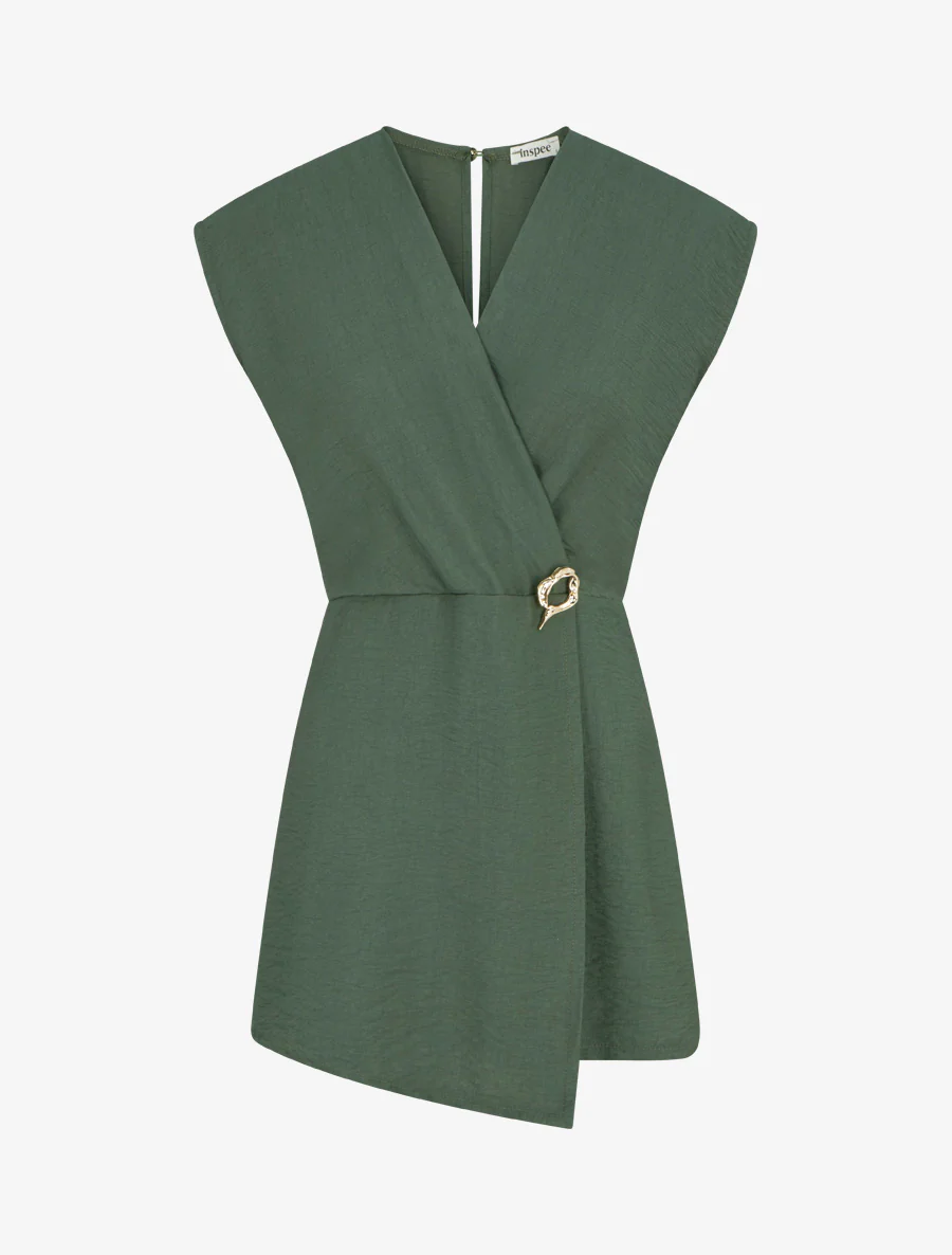 Combishort style robe portefeuille à broche - Kaki