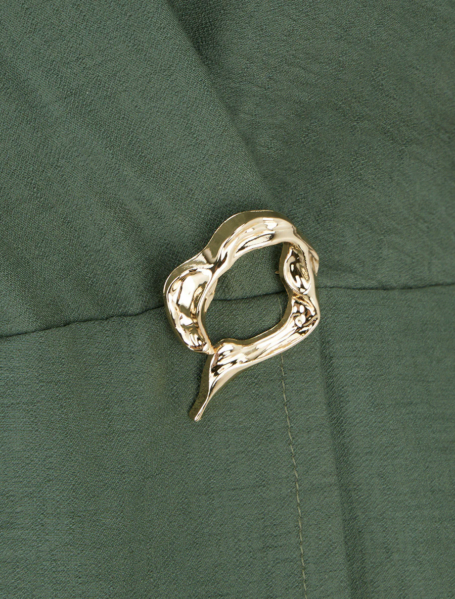 Combishort style robe portefeuille à broche - Kaki - Image 3