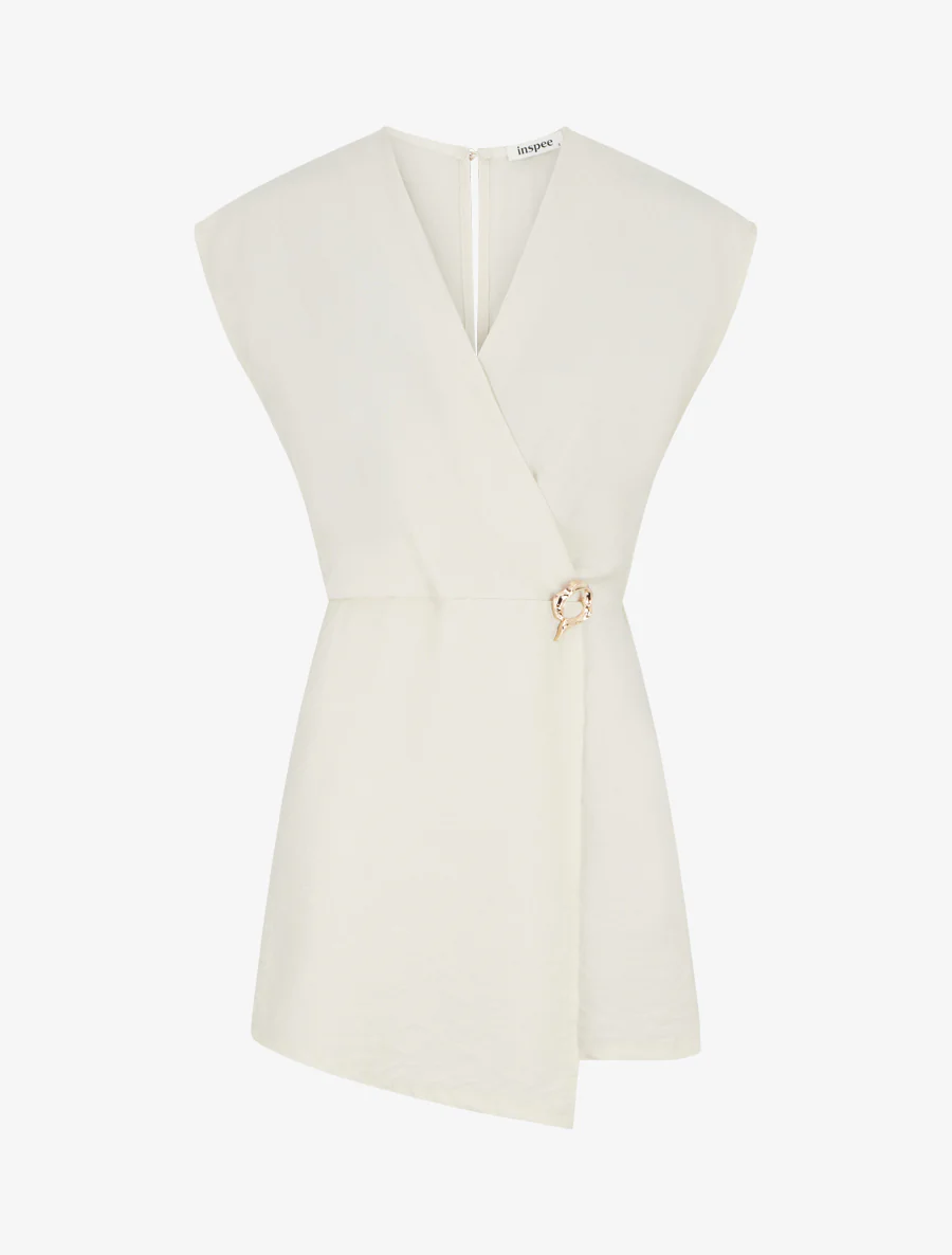 Combishort style robe portefeuille à broche - Beige