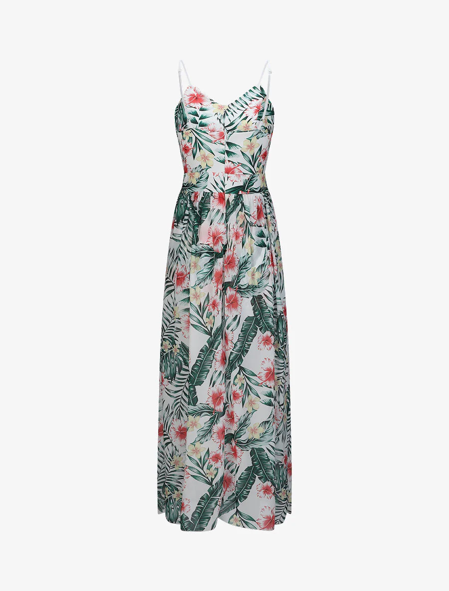 Combishort trompe l'œil ajustée en voile imprimé hibiscus - Blanc - Image 2