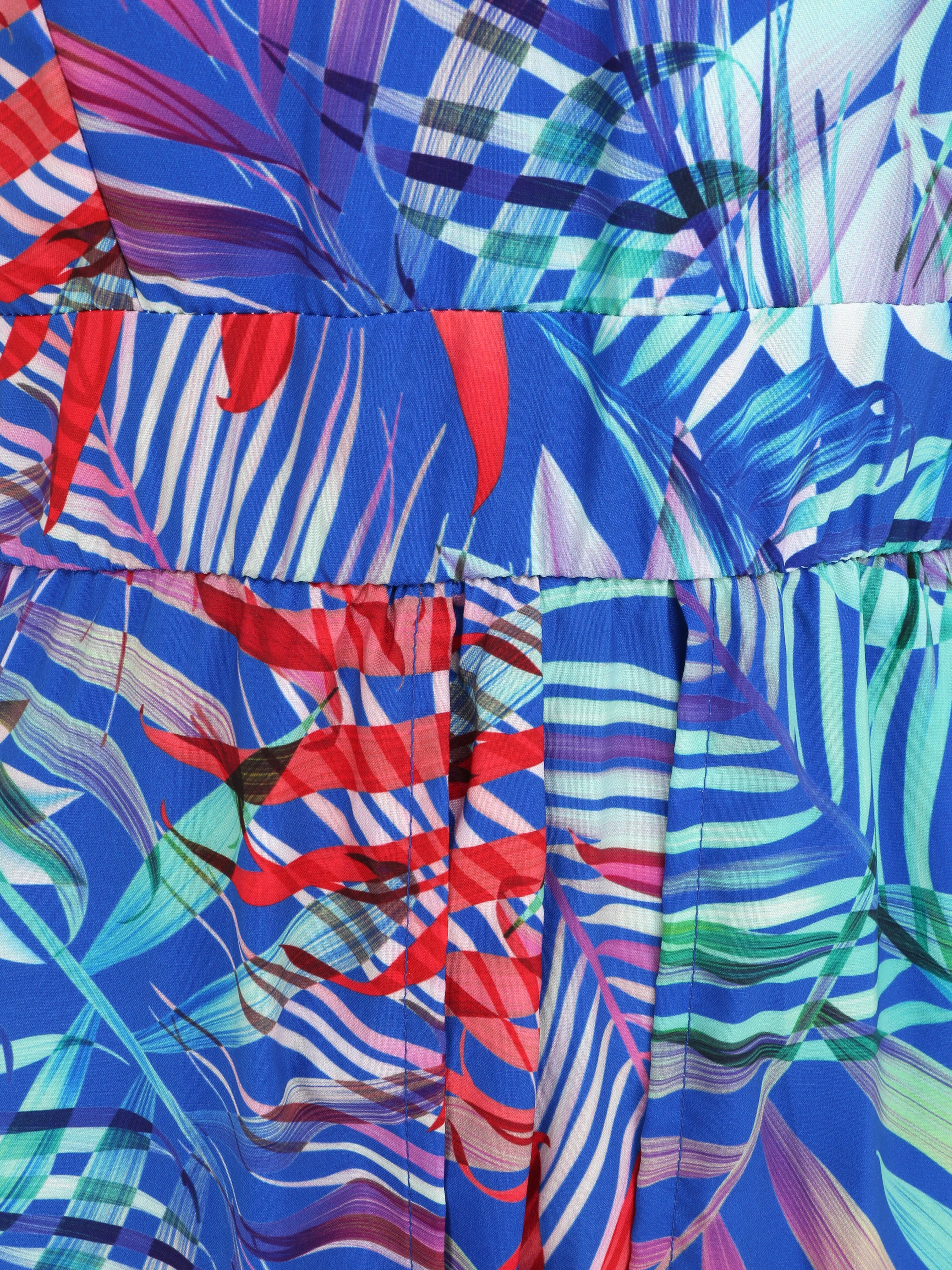 Combishort trompe l'oeil imprimé feuilles tropicales - Bleu roi - Image 3