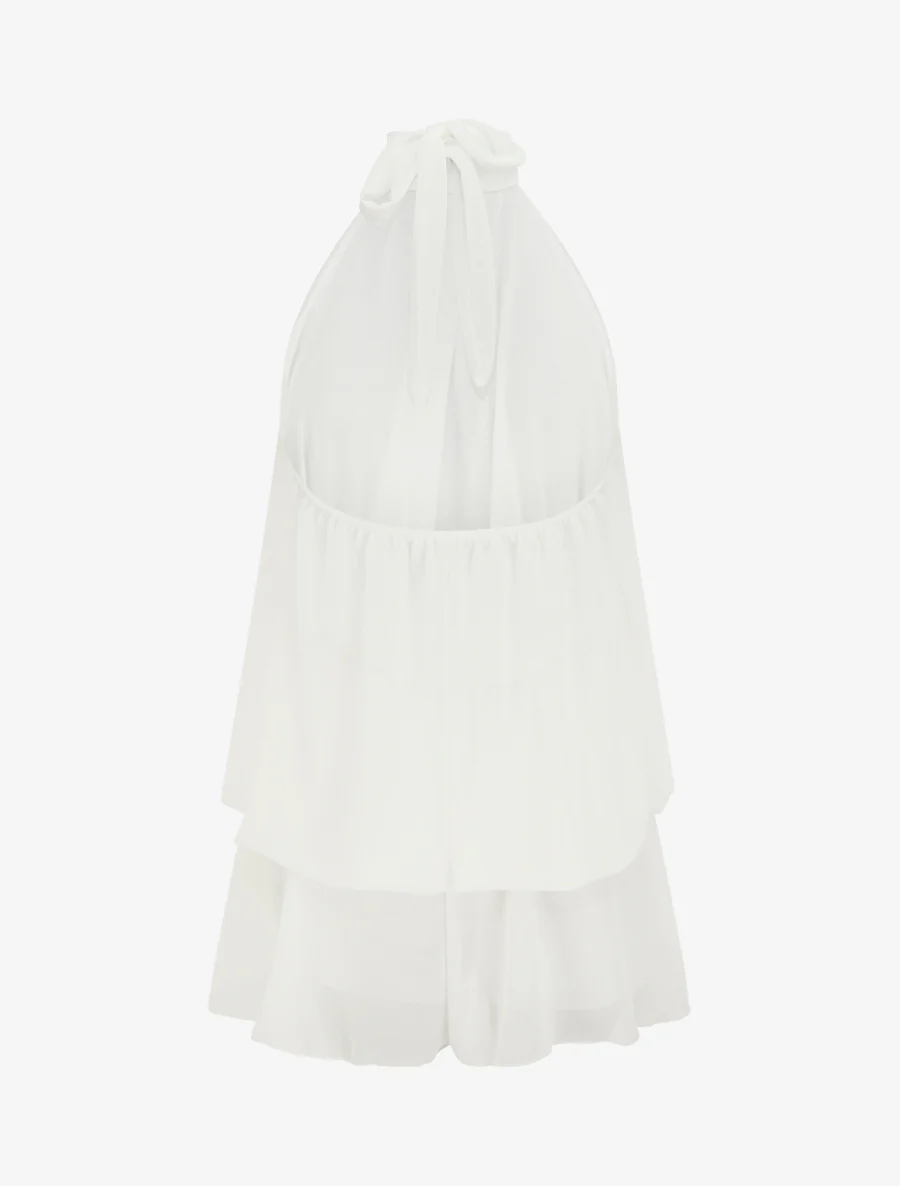 Combishort trompe-l'œil volanté à dos nu - Blanc - Image 3