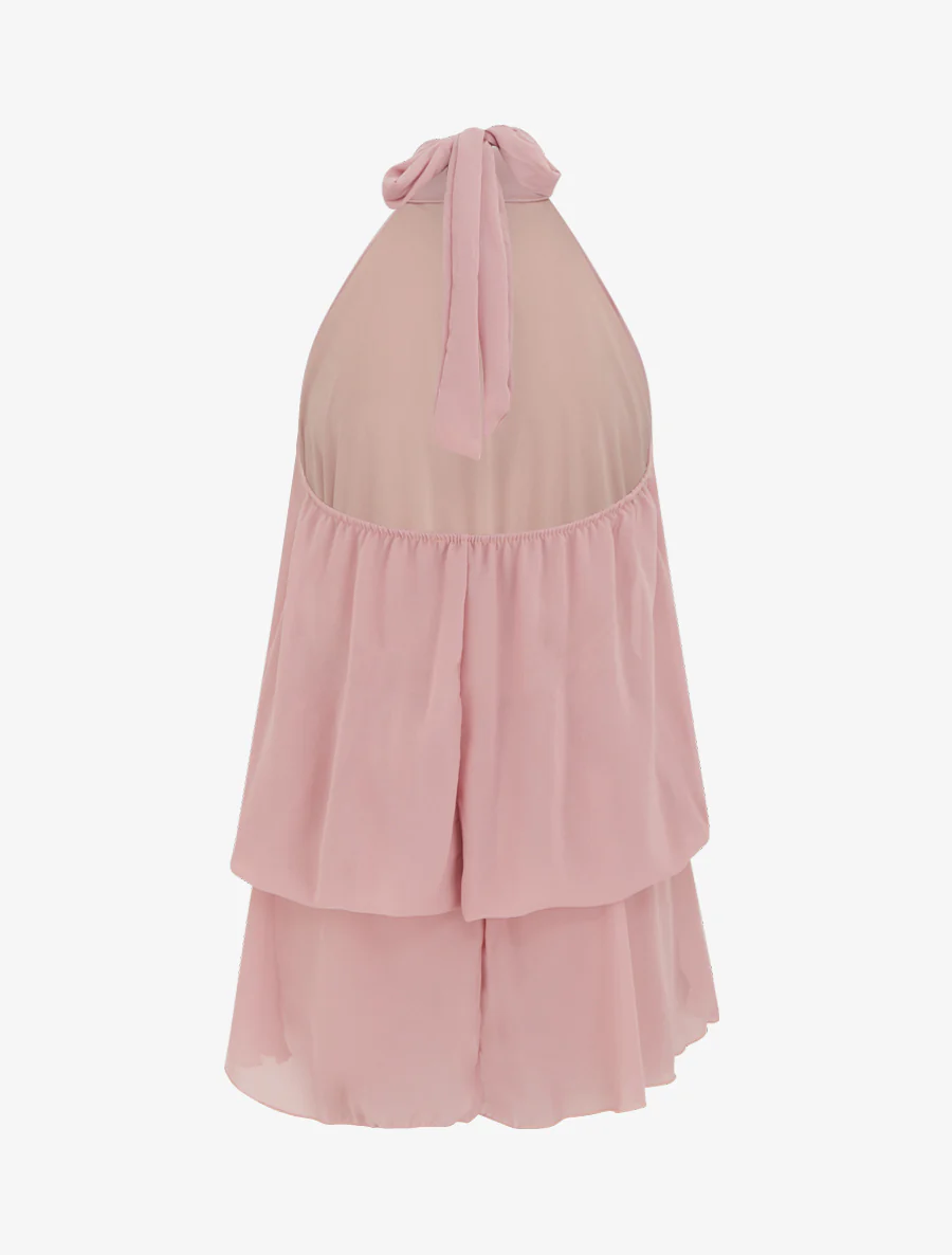 Combishort trompe-l'œil volanté à dos nu - Vieux rose - Image 3