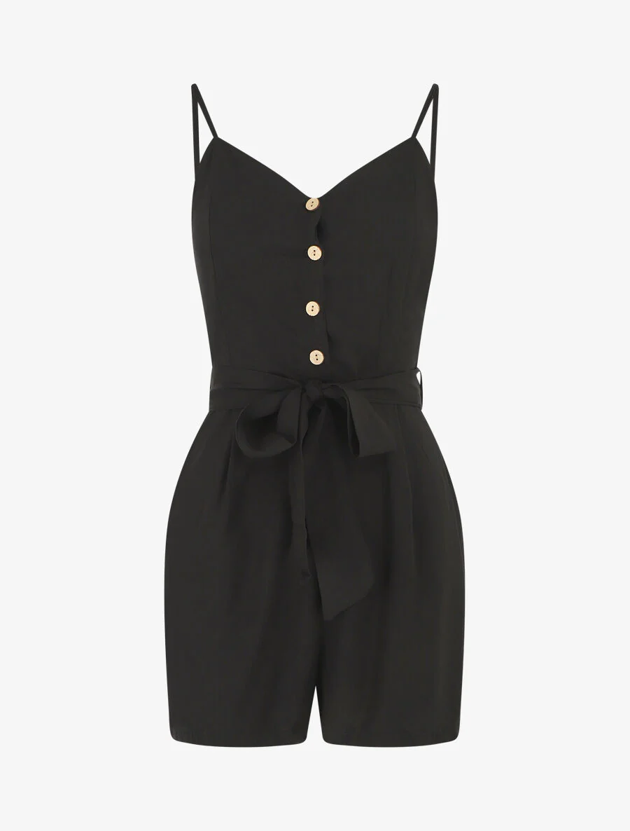 Combishort unie ceinturée - Noir