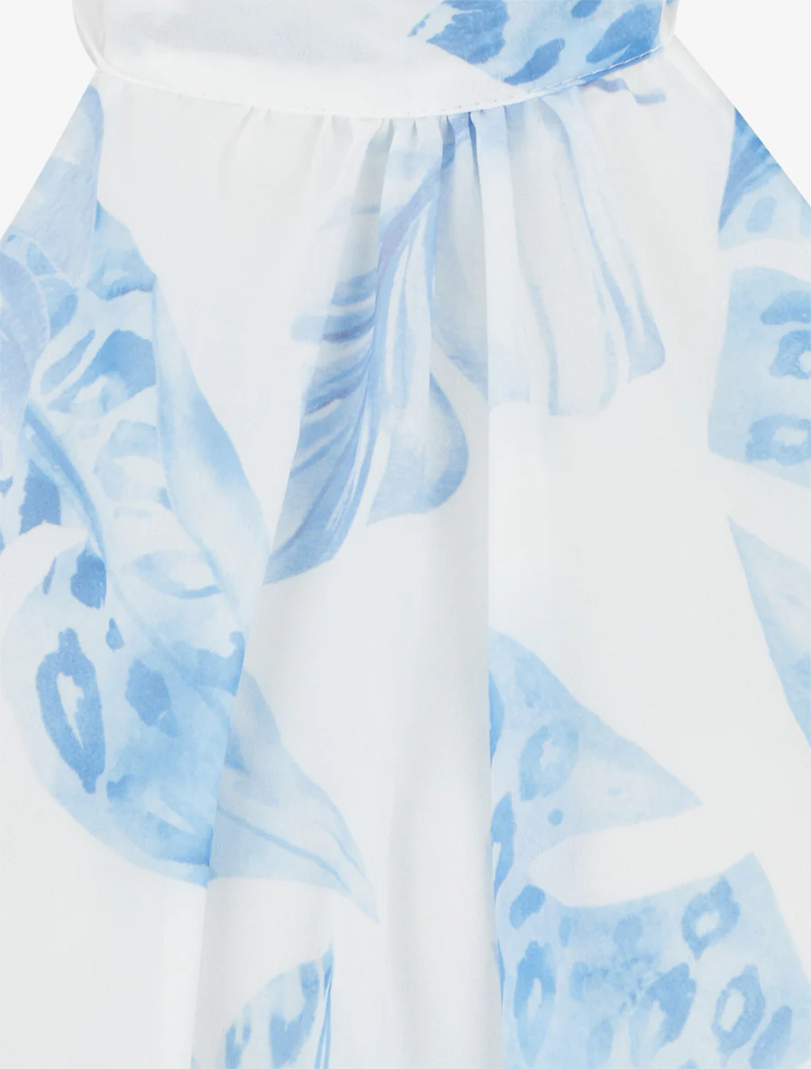 Combishort volanté imprimé feuilles à dos nu - Bleu - Image 4