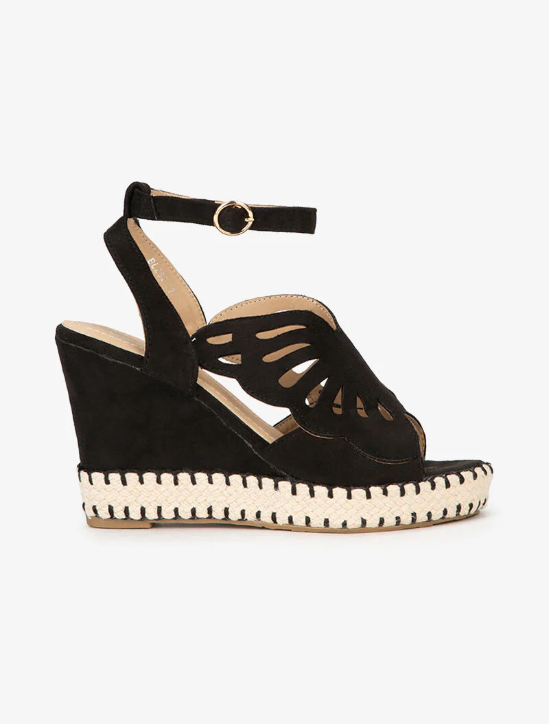 Compensées à claque stylisée effet papillon - noir