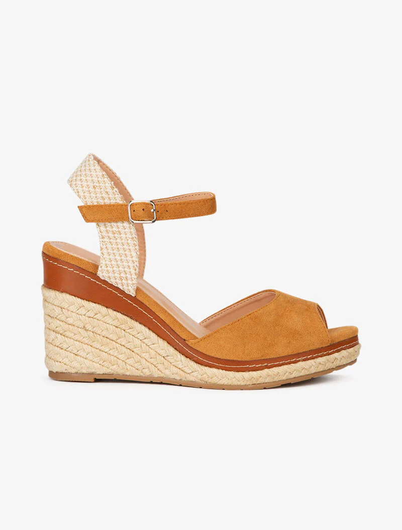 Compensées à détails en simili et tissu - camel