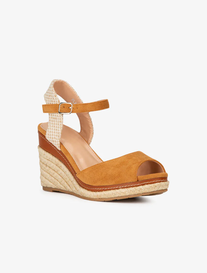 Compensées à détails en simili et tissu - camel - Image 2
