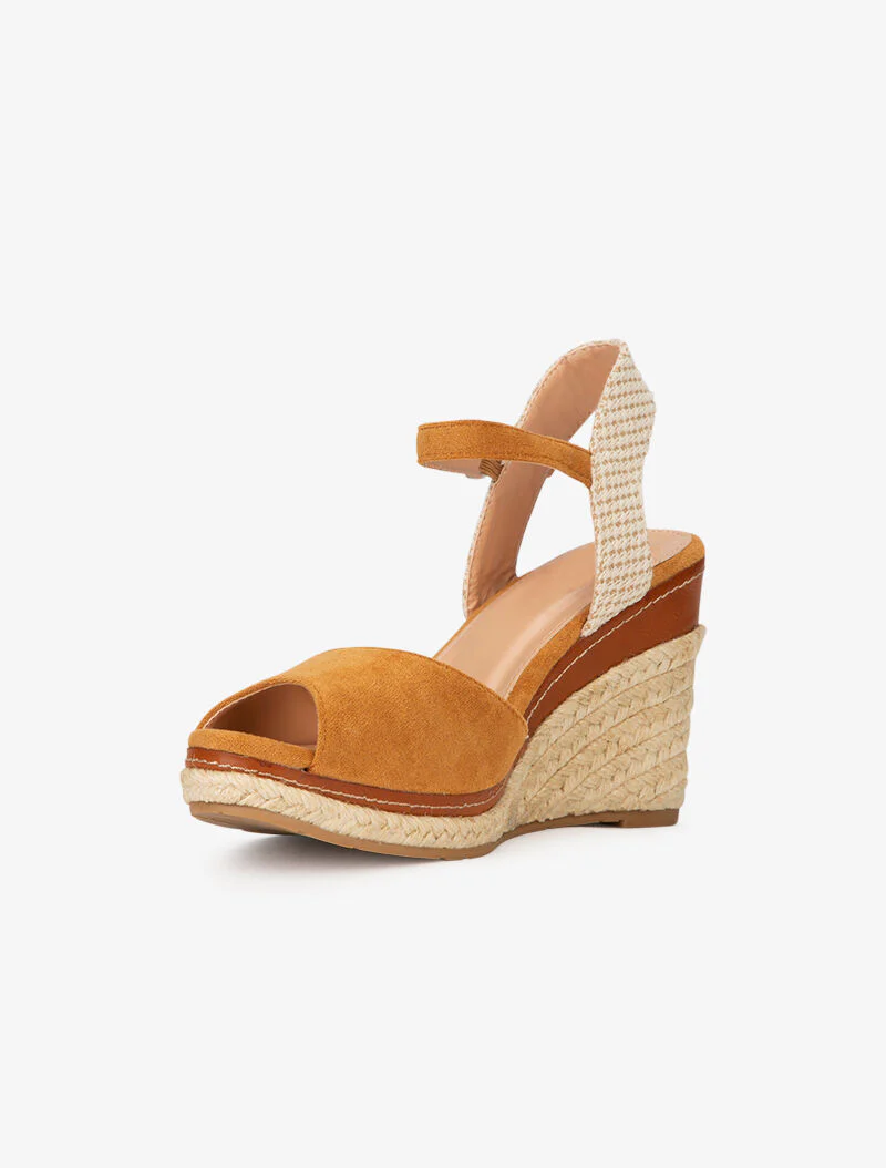 Compensées à détails en simili et tissu - camel - Image 3