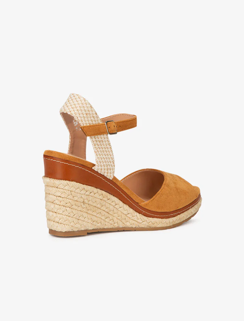 Compensées à détails en simili et tissu - camel - Image 4