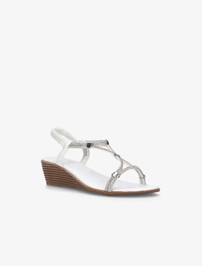 Compensées à lanières ornées de strass - blanc - Image 3