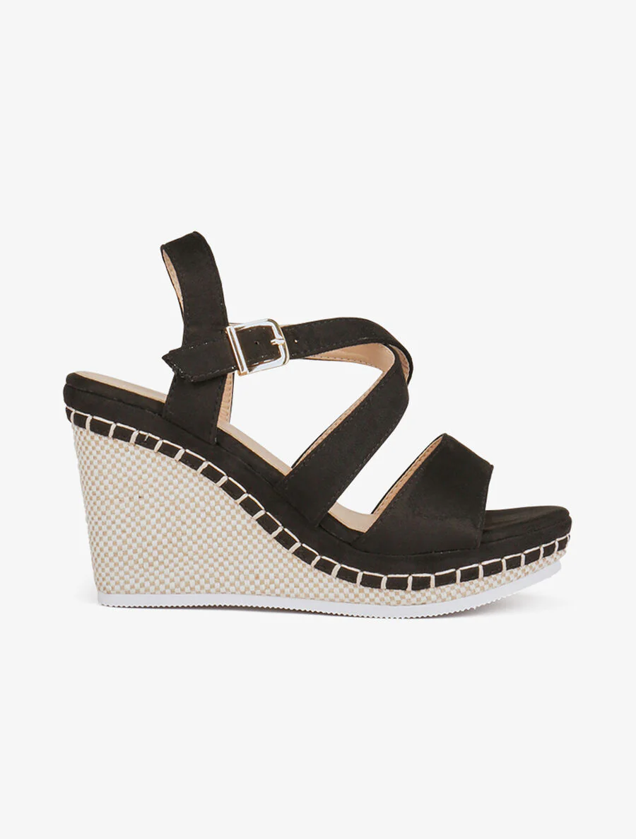Compensées style damier et brides croisées - Noir