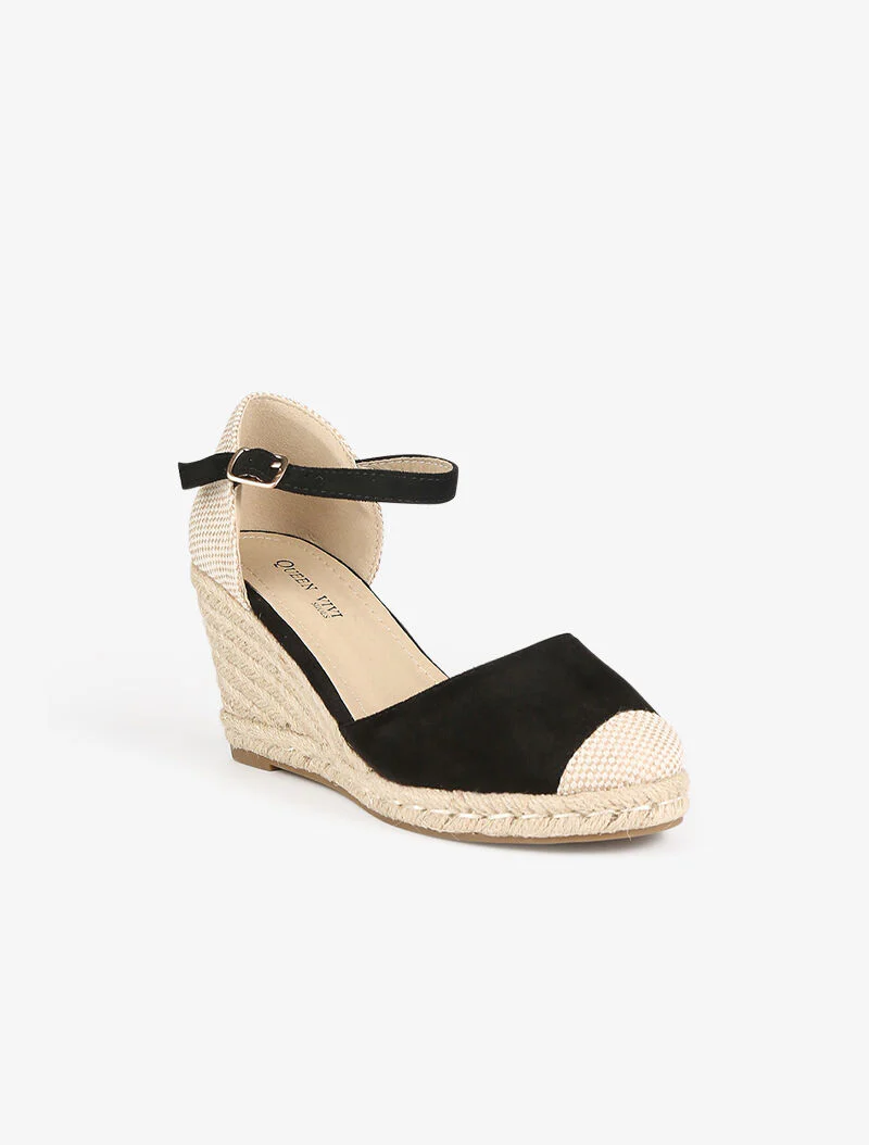 Compensées style espadrilles bimatière - noir - Image 2
