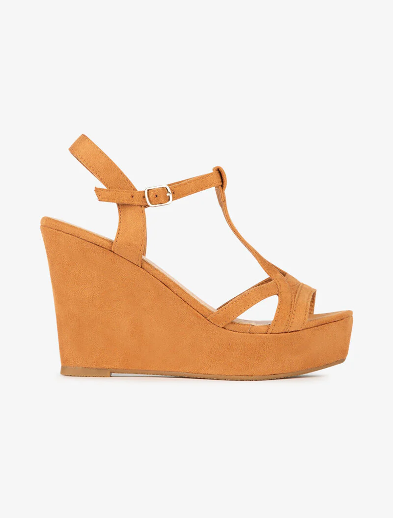 Compensées suédées à bride stylisée - camel