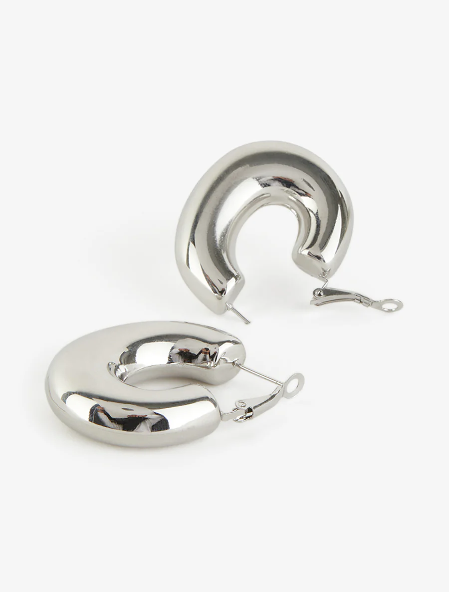 Créoles épaisses forme ovale - Argent - Image 3