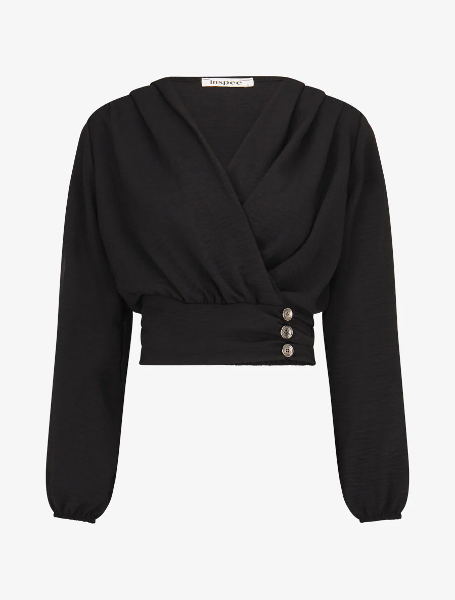 Crop top à col cache-coeur - Noir