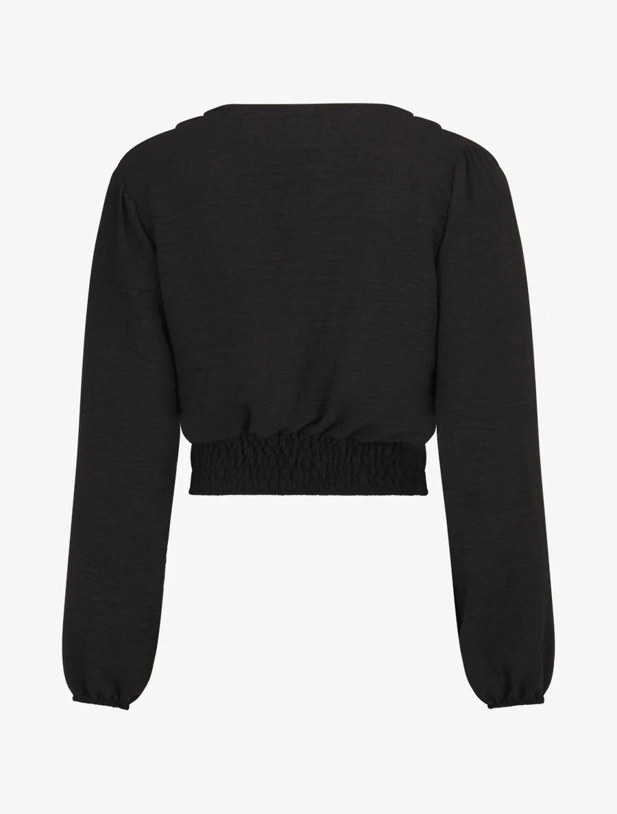 Crop top à col cache-coeur - Noir - Image 2