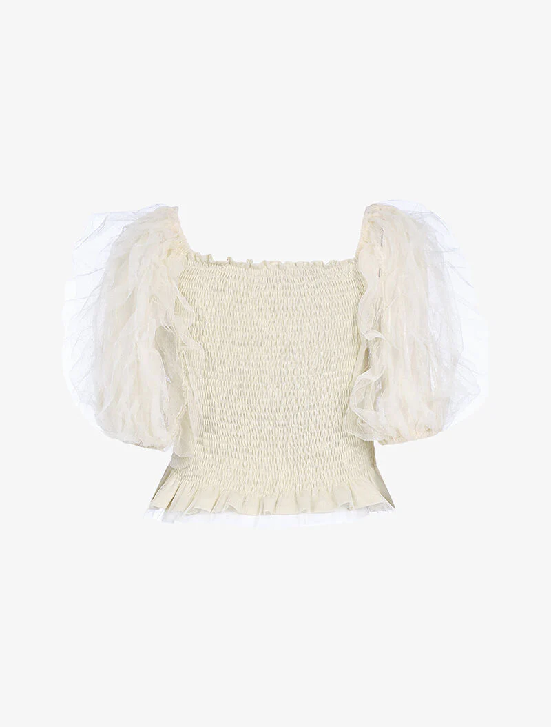 Crop top à manches bouffantes volantées - beige - Image 2