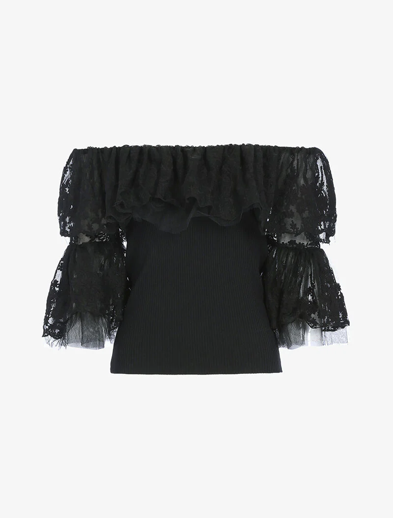Crop top à volants - noir