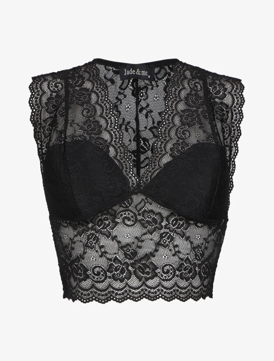 Crop top en dentelle ajouré - Noir