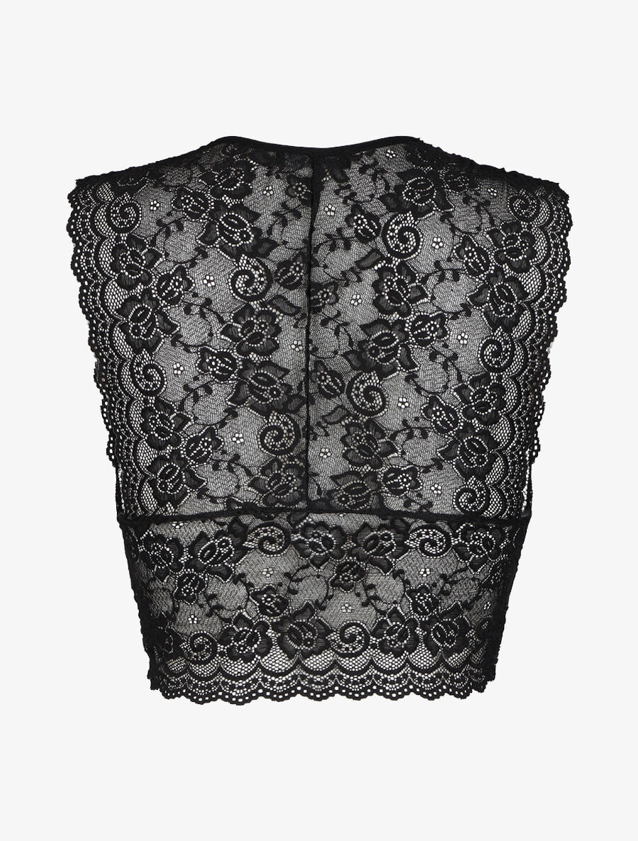Crop top en dentelle ajouré - Noir - Image 2