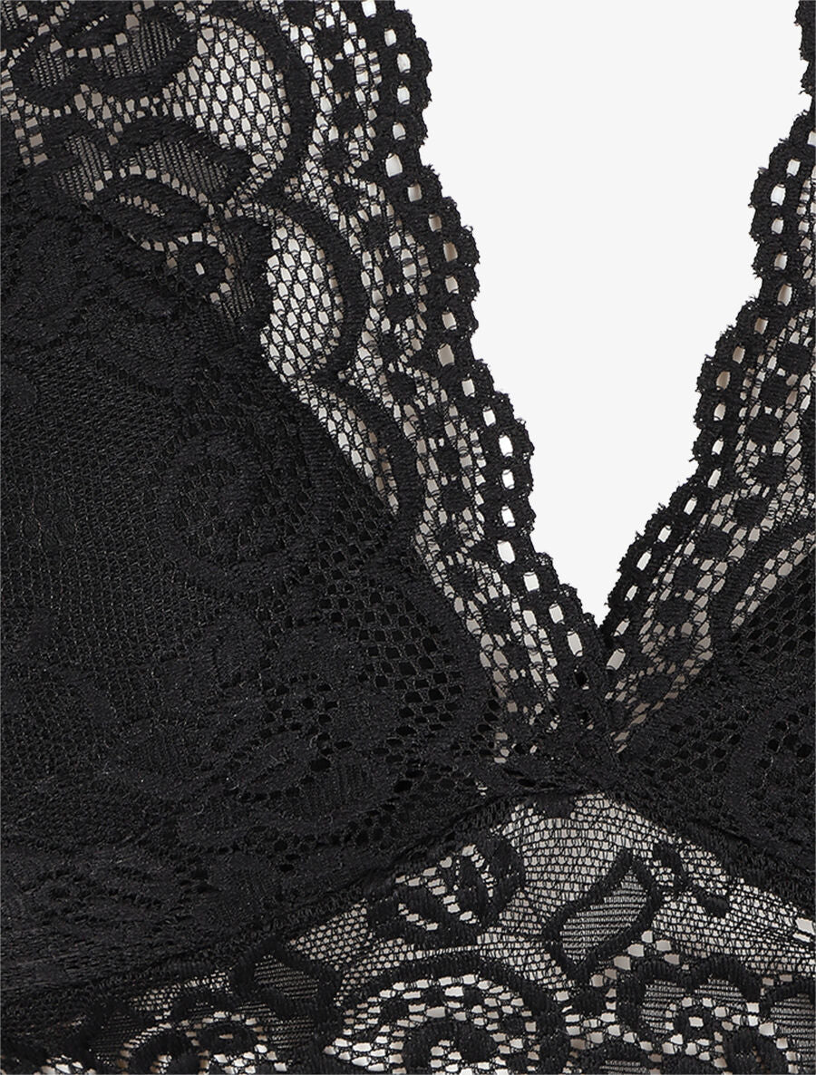 Crop top en dentelle ajouré - Noir - Image 3