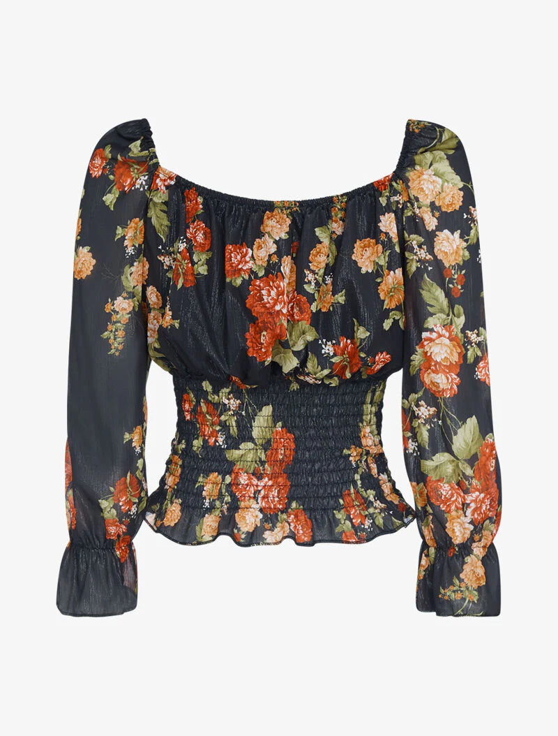 Crop top irisé à imprimé floral - noir - Image 2