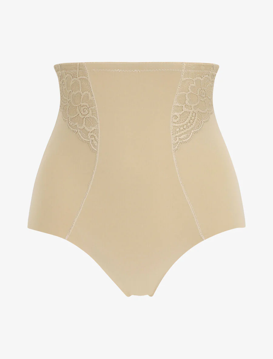 Culotte gainante taille haute en dentelle - Beige