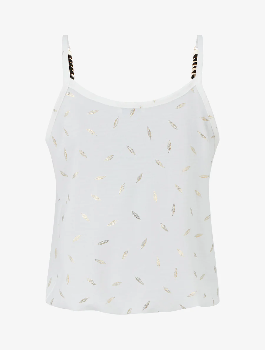 Débardeur à bretelles bijoux et imprimé plume - Blanc - Image 2