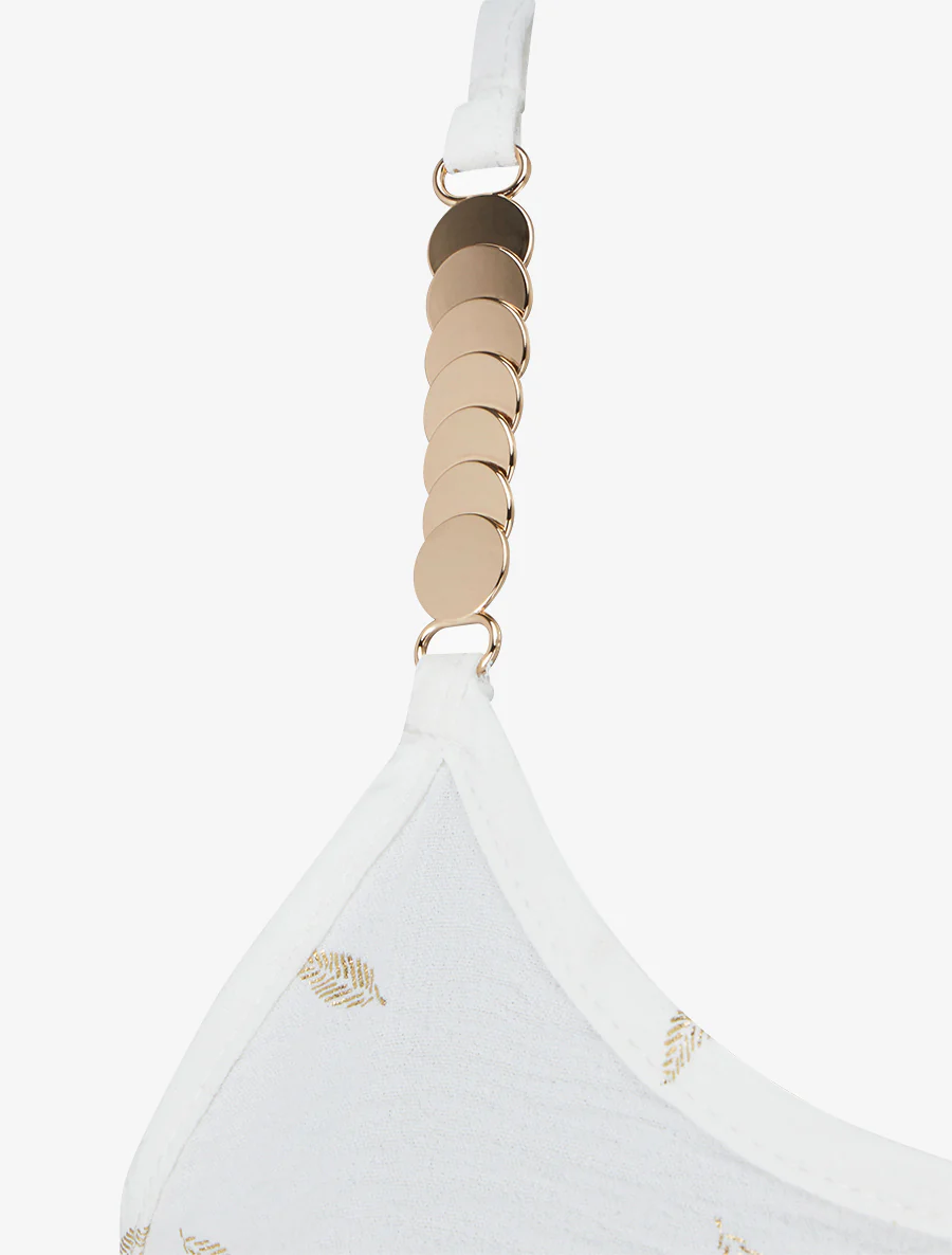 Débardeur à bretelles bijoux et imprimé plume - Blanc - Image 3