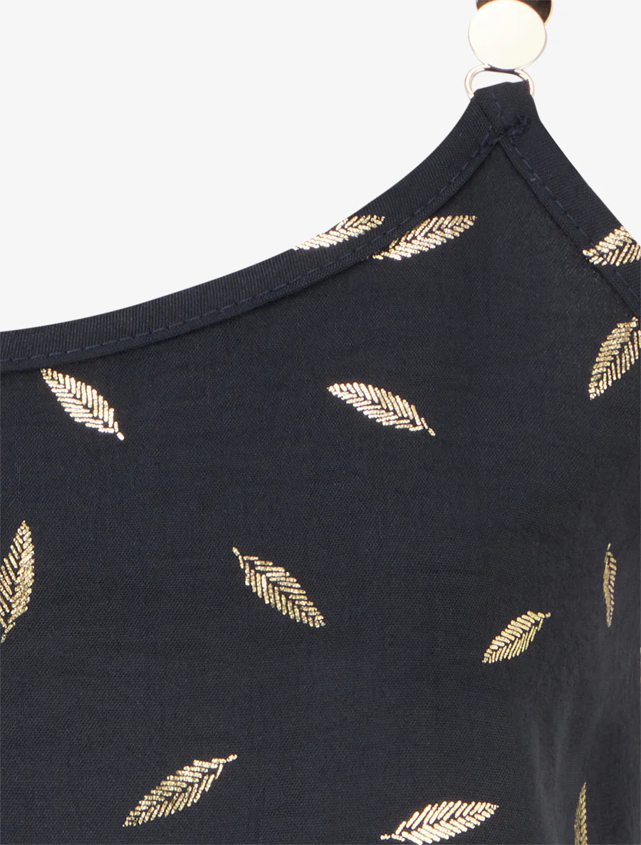 Débardeur à bretelles bijoux et imprimé plume - Noir - Image 3