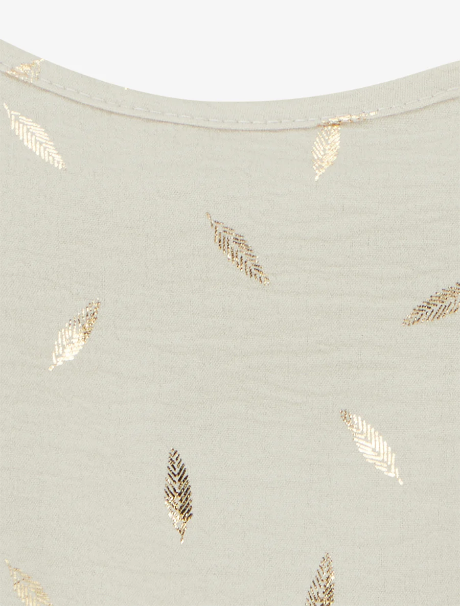 Débardeur à bretelles bijoux et imprimé plume - Beige - Image 3