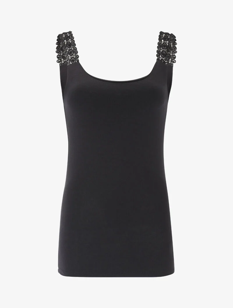 Débardeur à bretelles en crochet - Noir