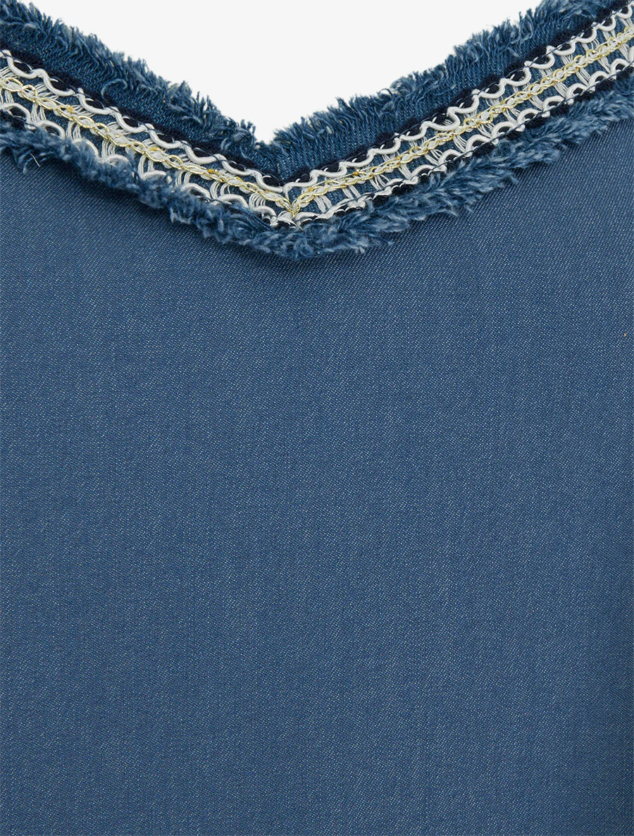Débardeur à col V brodé - Bleu - Image 3
