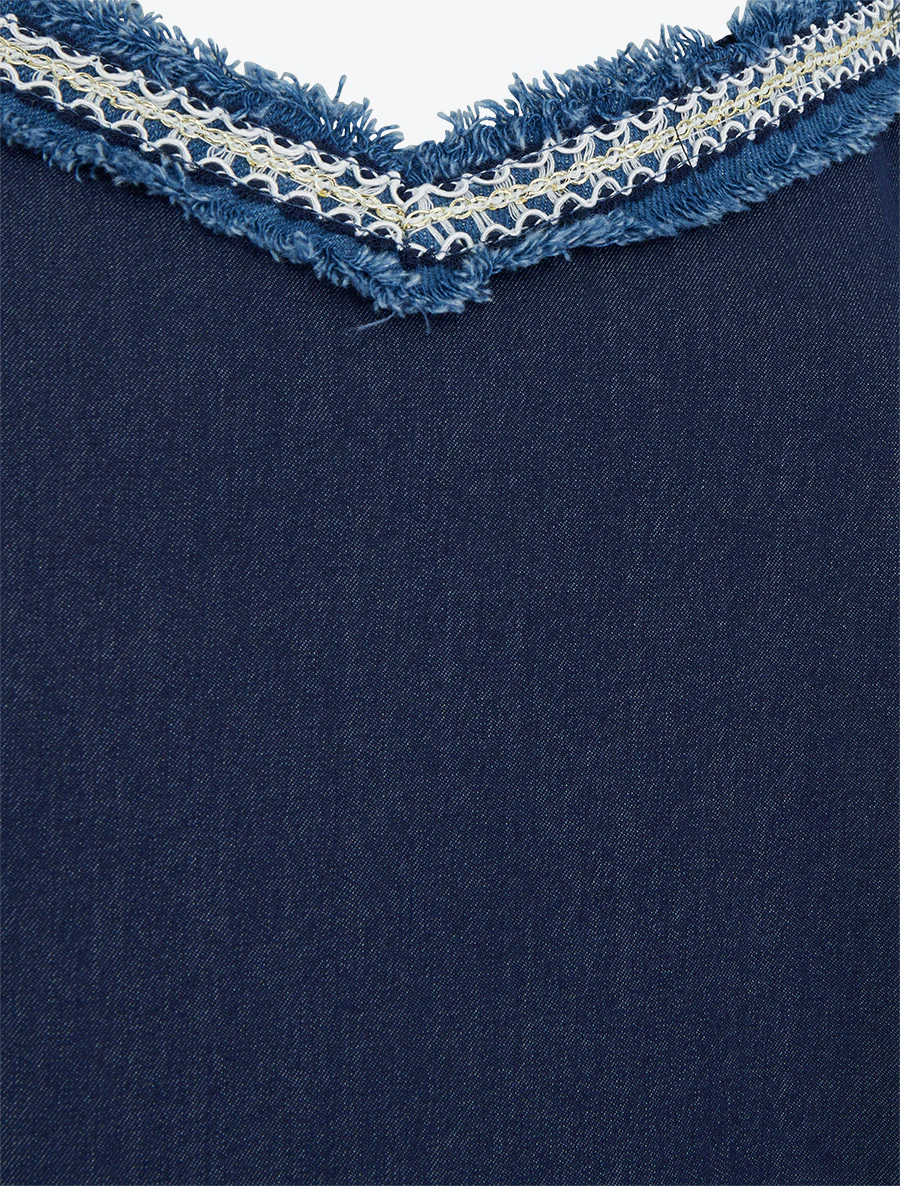 Débardeur à col V brodé - Marine - Image 3