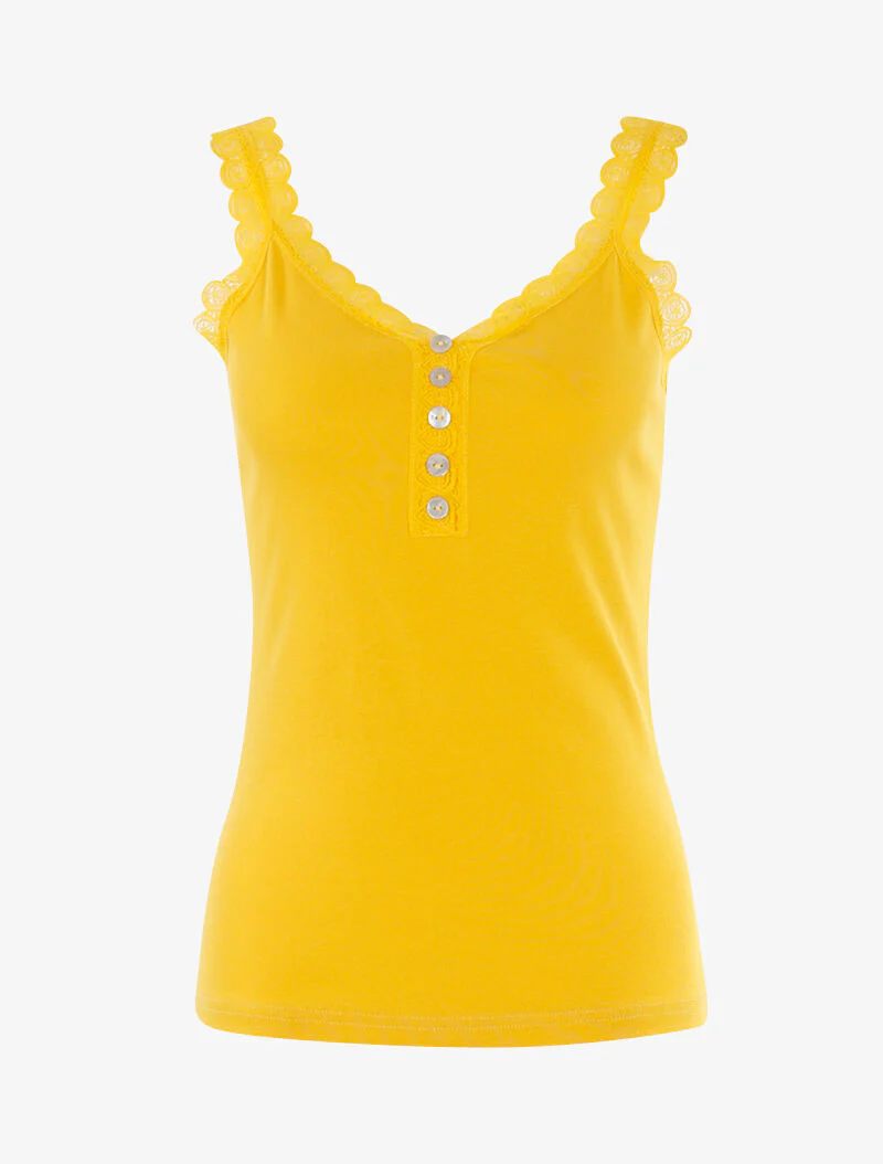 Débardeur à encolure et bretelles en dentelle - jaune