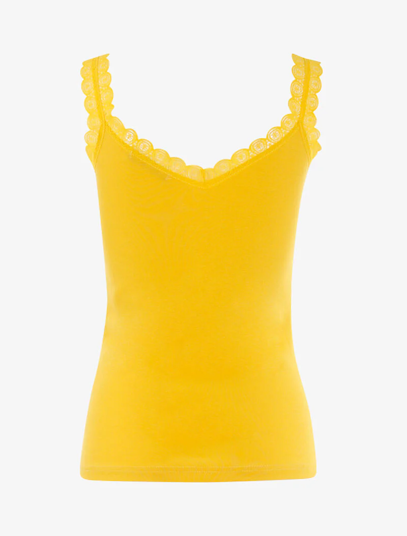 Débardeur à encolure et bretelles en dentelle - jaune - Image 2