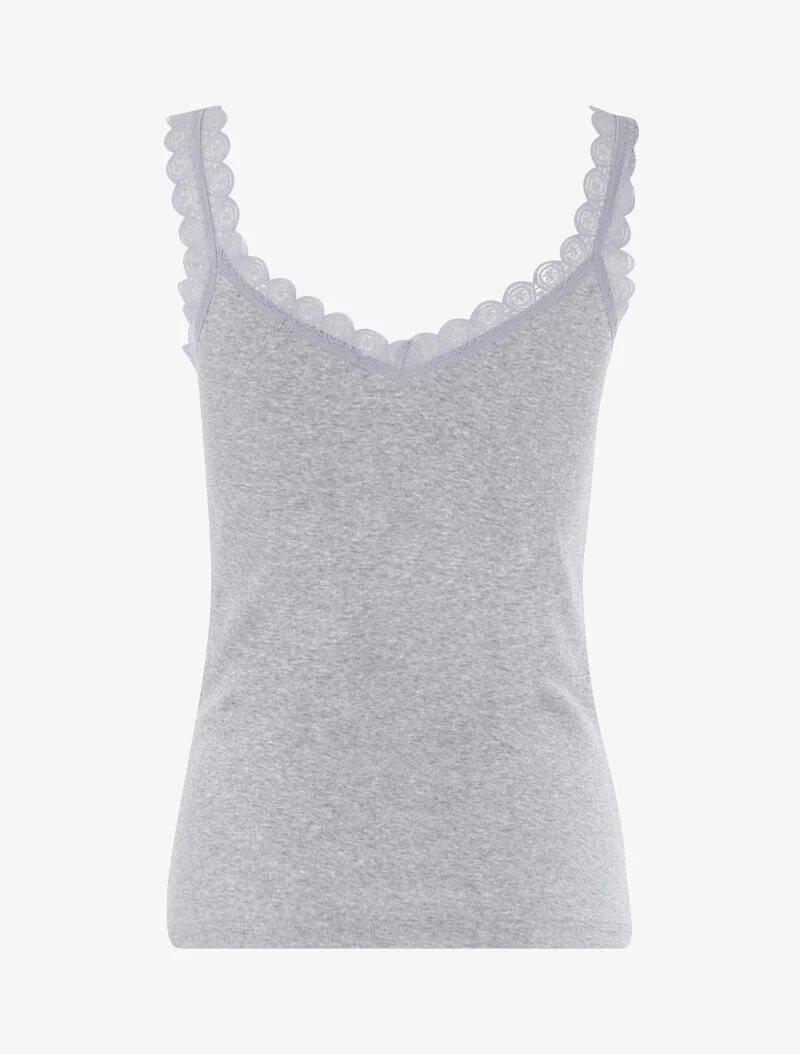 Débardeur à encolure et bretelles en dentelle - gris clair - Image 2