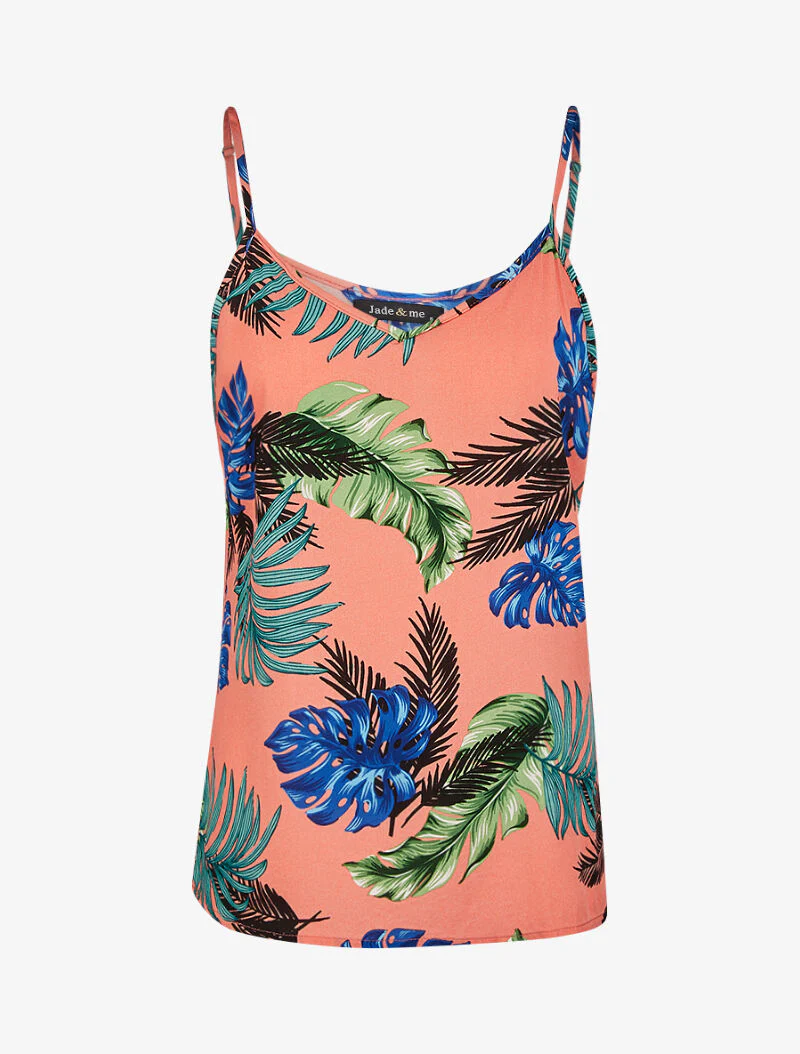 Débardeur à imprimé feuilles tropicales - corail