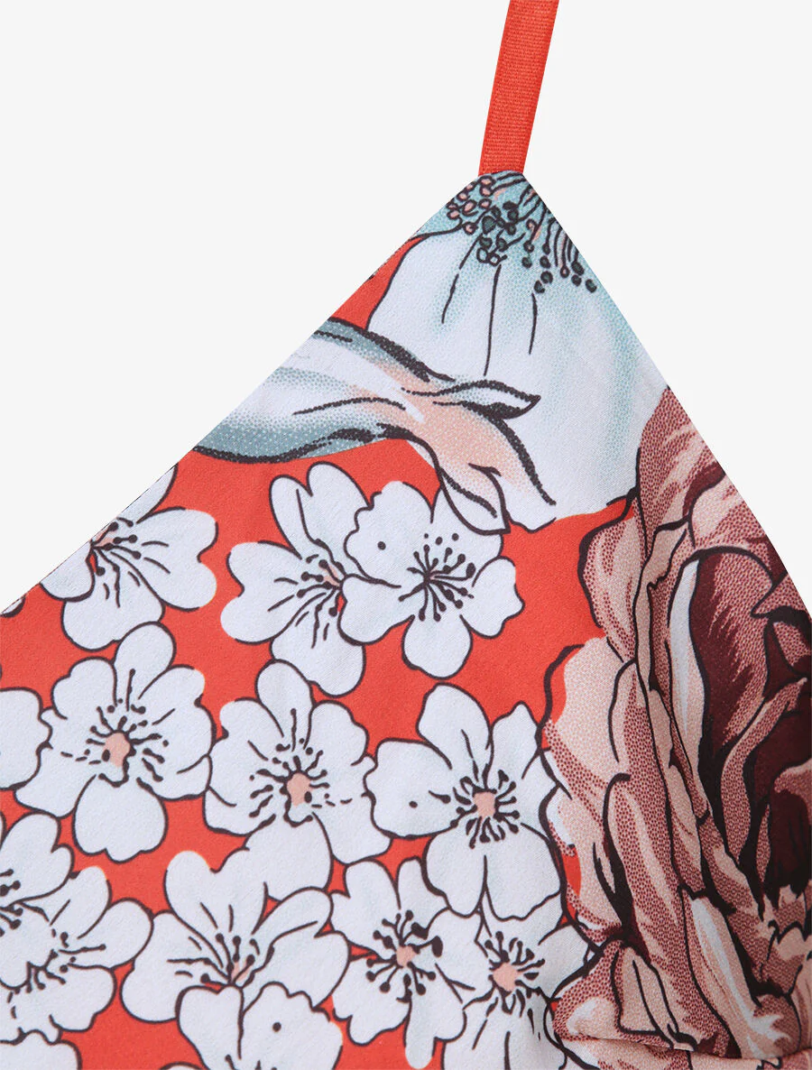 Débardeur carré à motifs fleurs abstraites - Rouge brique - Image 3