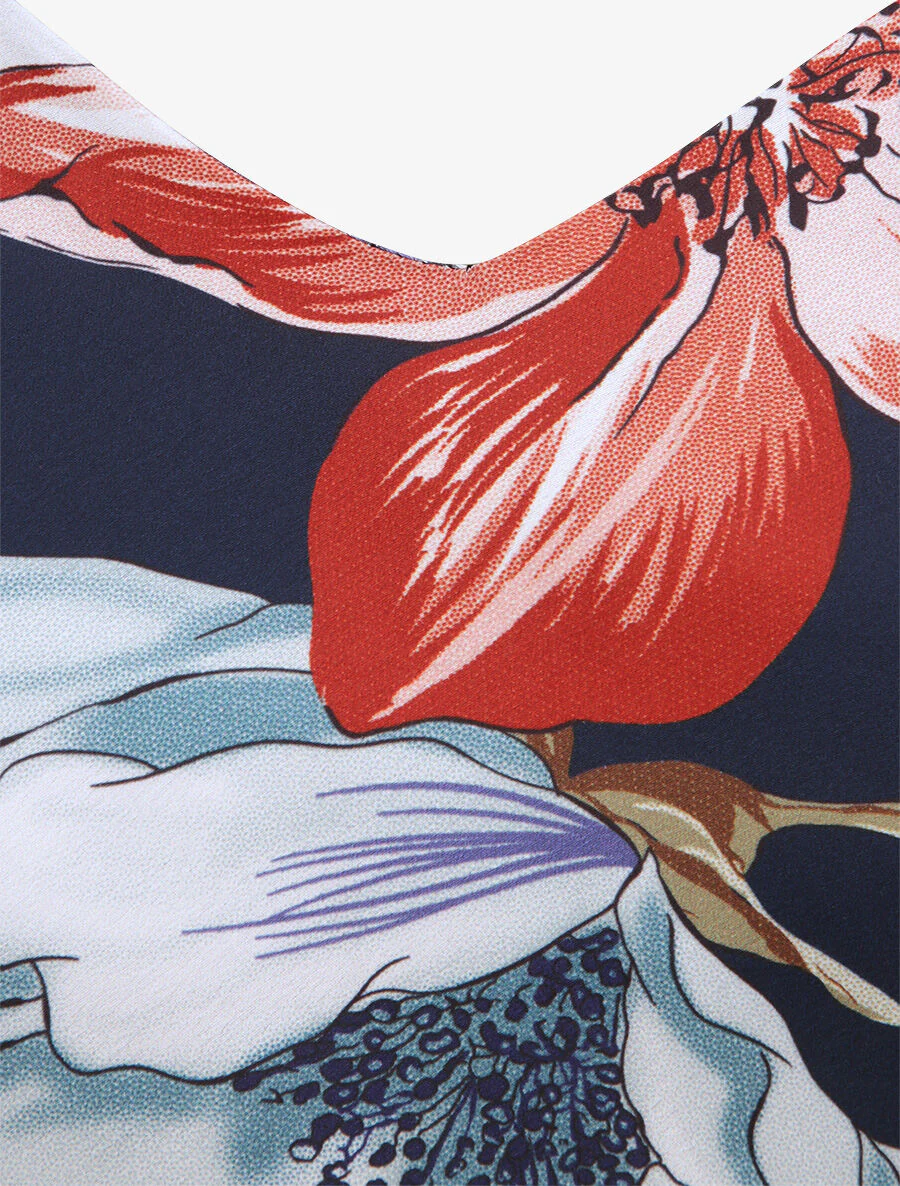 Débardeur carré à motifs fleurs abstraites - Marine - Image 3