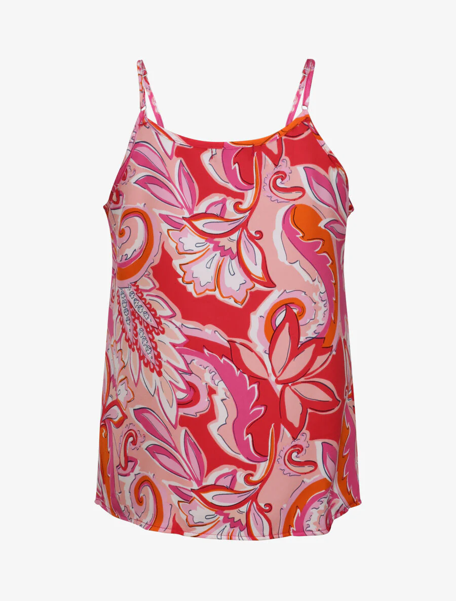 Débardeur carré à motifs tropicaux à col volanté - Fushia - Image 2