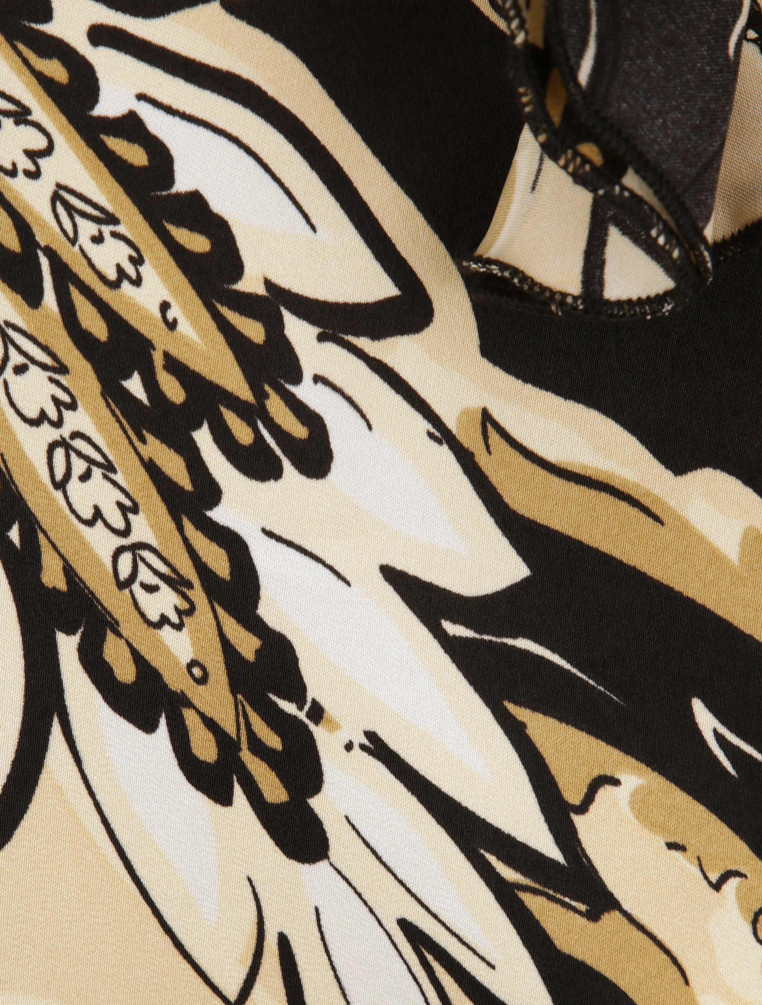 Débardeur carré à motifs tropicaux à col volanté - Noir - Image 4