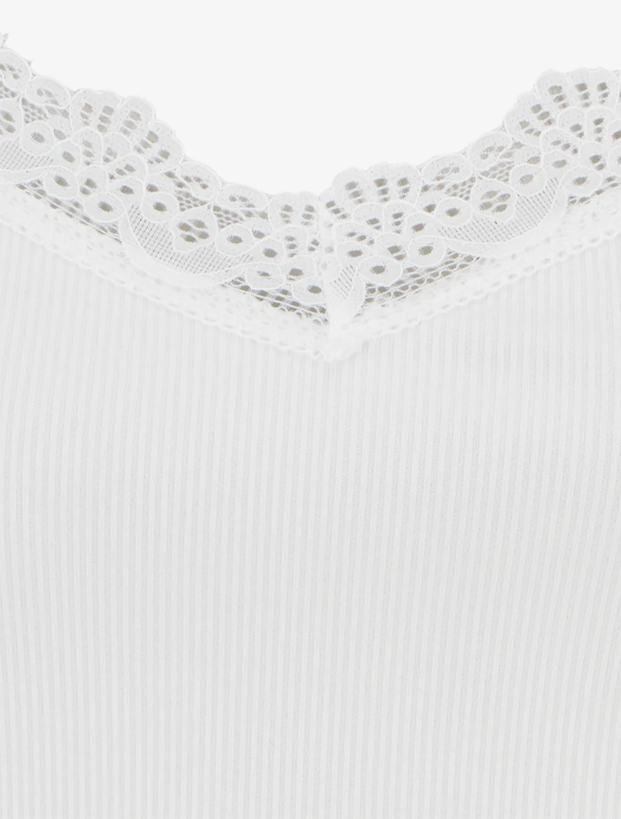 Débardeur côtelé à bretelles en dentelle - Blanc - Image 3