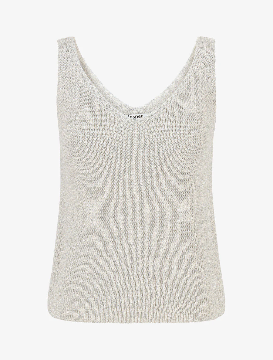 Débardeur côtelé en maille à détail irisé - Beige