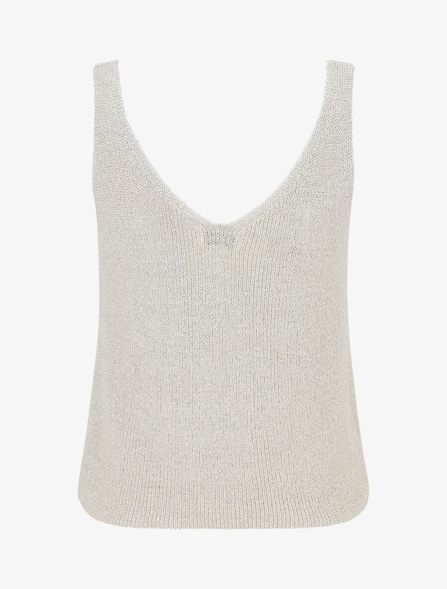 Débardeur côtelé en maille à détail irisé - Beige - Image 2